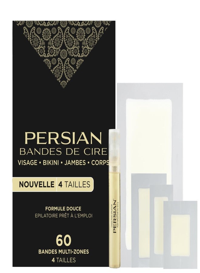 Persian Multi-Zone Wax Strips | 4 Sizes, 60 Strips | Pre-Lined for Face, Legs, Body, Bikini & Underarms | Hair Removal Waxing Kit with Aftercare Oil | Easy, Ready-to-Use | All-Natural Ingredients - Image 2